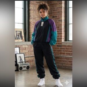 Vintage 90’s Silk Express Colorblock Tracksuit Set Oversized/Baggy